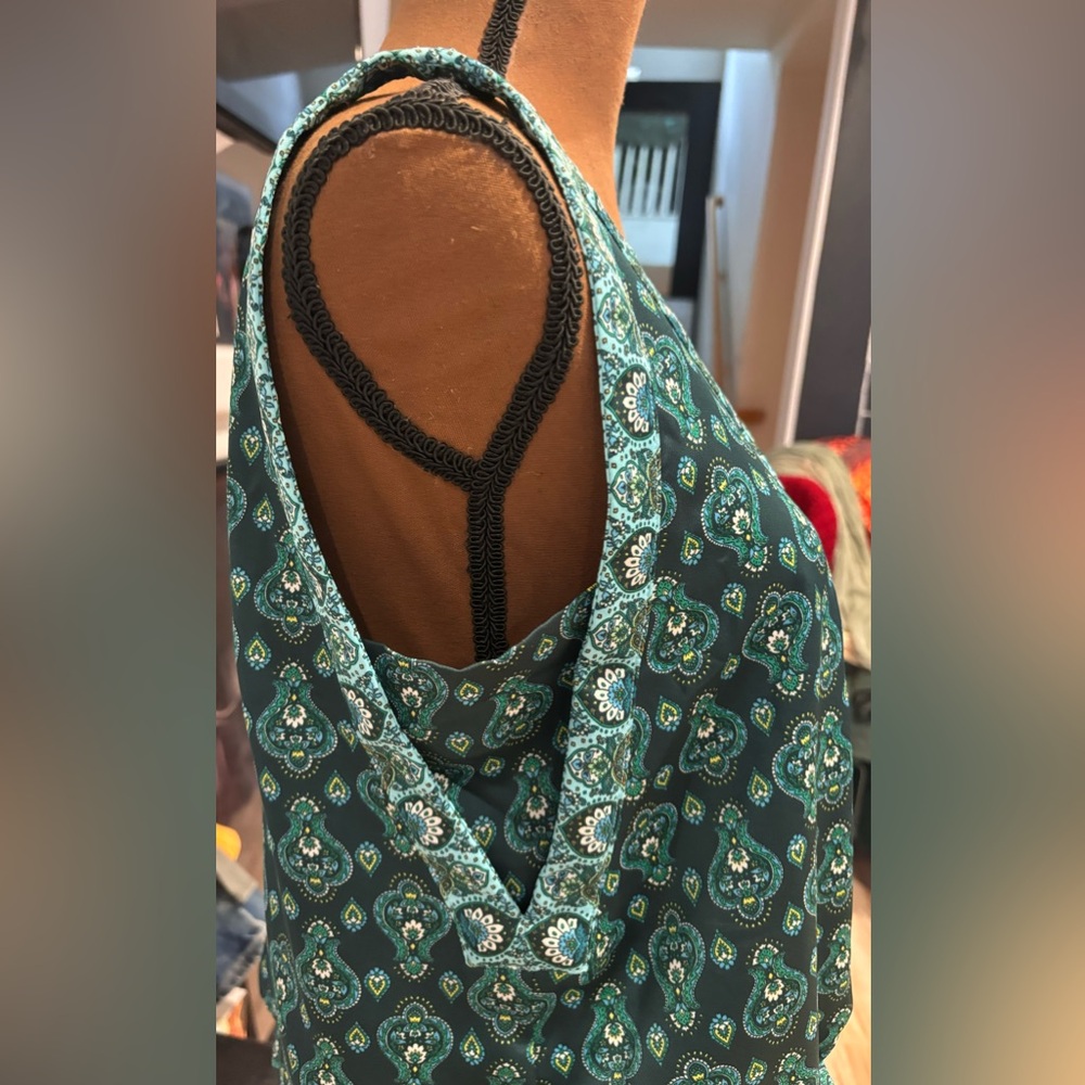LOFT Teal Paisley Print V-Neck Tie-Waist Camisole - Picture 7 of 11